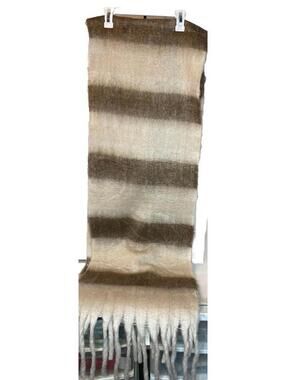 CATO C Fringed Infinity Polyester Scarf One Size Plaid Tan & Off White
